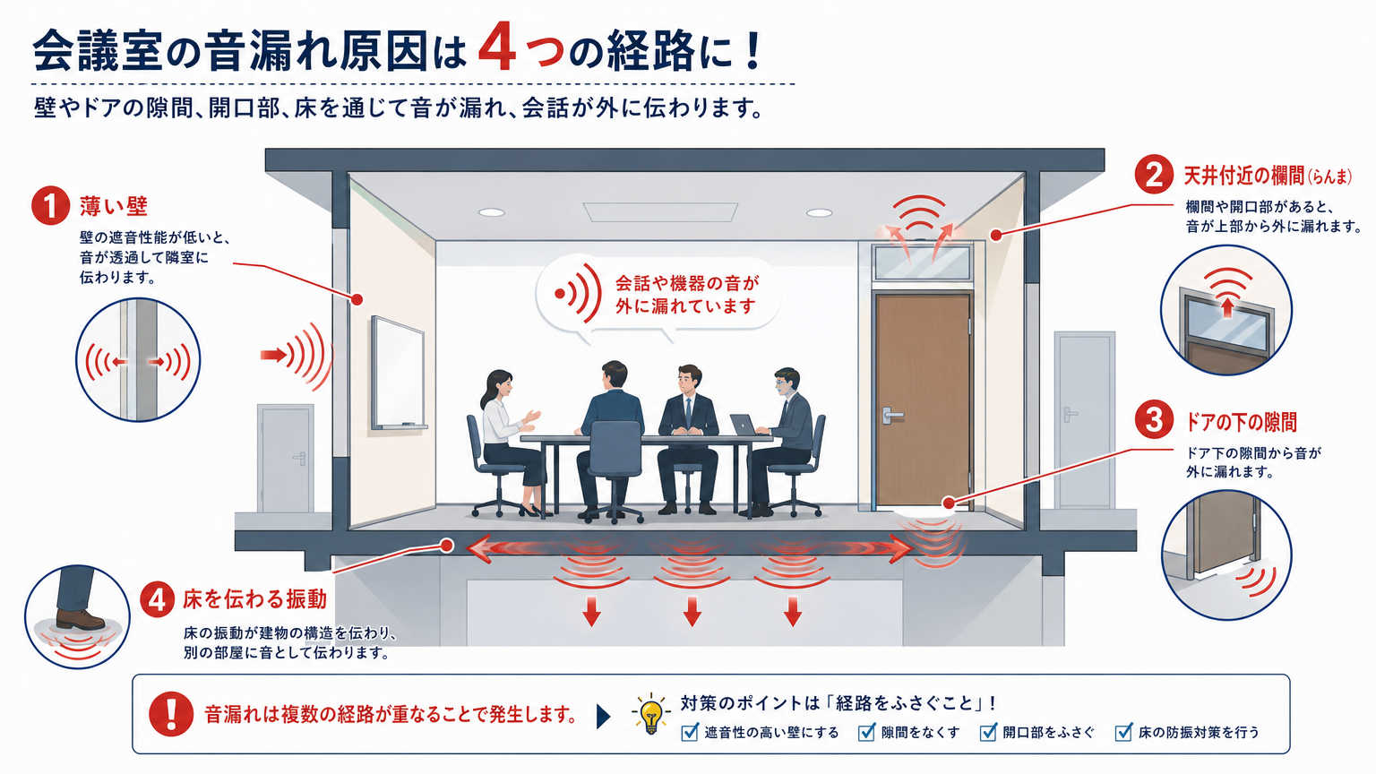会議室で音漏れが発生する原因